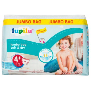 Подгузники Lupilu Soft&Dry Jumbo BAG 4+ (9-18кг) 78 шт (20112554)