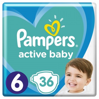 Подгузники Pampers Active Baby-Dry Размер 6 (Extra large) 13-18 кг 36 подгузников (8001090950338)