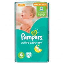 Подгузники Pampers Active Baby-Dry Размер 4 (Maxi) 8-14 кг, 70 подгузников