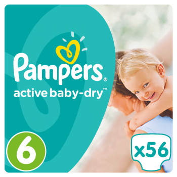 Подгузники Pampers Active Baby-Dry Размер 6 (Extra large) 15+ кг 54 подгузника