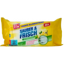 Влажные салфетки для уборки W5 Zitronenfrische 80 шт (4056489267386)