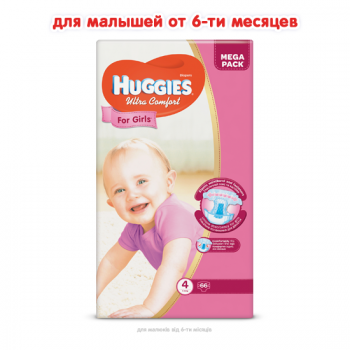 Підгузники дитячі Huggies Ultra Comfort 4 Mega,  8-14 кг 66 шт для дівчаток