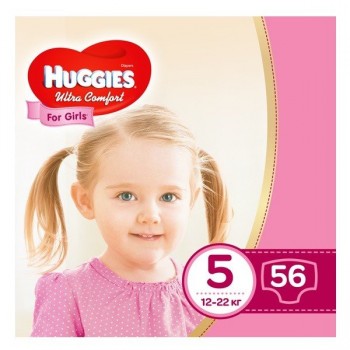 Подгузники детские Huggies Ultra Comfort 5,  12-22 кг 56 шт для девочек 