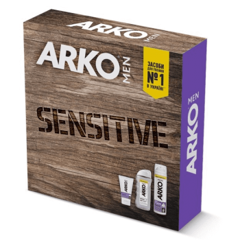 Подарунковий набір Аrko чоловічий Sensitive. Піна для гоління Аrko Sensitive 200 мл + Гель для душу Аrko Crystal 250 мл + Крем після гоління Аrko Sensitive 50 мл (8690506500412)