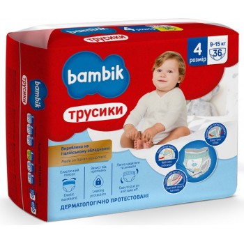 Подгузники-трусики детские Bambik 4 (9-15 кг) 36 шт (4823071652550)