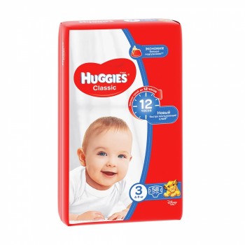 Підгузники дитячі Huggies Classic (3) від 4-9кг 58 шт (5029053543109)