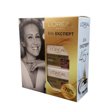 Набір L'oreal Вік Експерт 45+, денний та нічний відновлюючий догляд для шкіри обличчя для жінок віком від 45 років