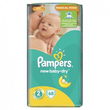 Подгузники Pampers New Baby-Dry Размер 2 (Mini) 3-6 кг, 68 подгузников