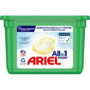 Гелеві капсули для прання Ariel Pods Sensitive skin 14 шт (ціна за 1 шт) (8001090314734)