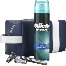 Подарочный набор Gillette Mach3 Бритва з 2 змінними касетами + Гель для бритья Gillette Mach3 Extra Comfort  200 мл + Косметичка (7702018508921)