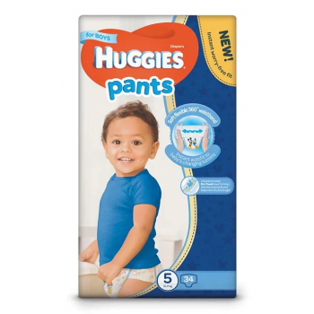 Підгузники-трусики дитячі Huggies Pants Box  (5) 12-17 34 шт для хлопчиків (5029053564289)