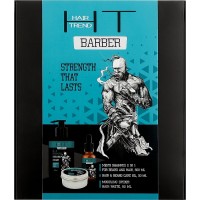 Подарочный мужской набор Hair Trend Barbers по уходу и стайлингу для волос (Шампунь 300 мл + Масло 30 мл + Паста-паутинка 90 мл) (4820185227056)
