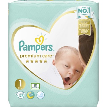 Підгузники Pampers Premium Care New Born Розмір 1 (Для новонароджених) 2-5 кг, 78 підгузників (8001841104836)