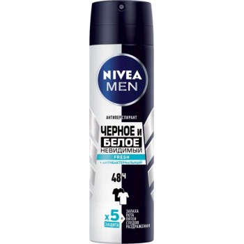 Дезодорант антиперспирант спрей мужской NIVEA Невидимая Защита для Черного и Белого Fresh 150 мл (4005900379313)