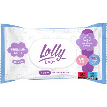 Серветки вологі дитячі Lolly Premium Soft з клапаном 80 шт (4820174981136)
