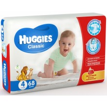 Подгузники детские Huggies Classic (4) от 7-18 кг 68шт.