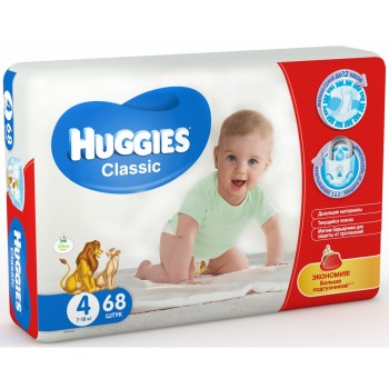 Підгузники дитячі Huggies Classic (4) від 7-18 кг 68шт.