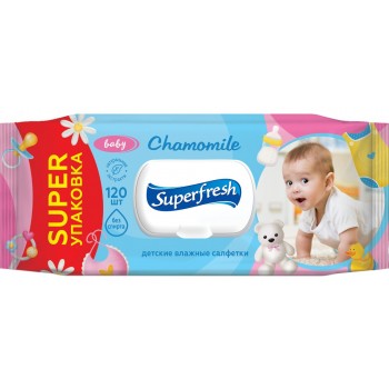 Вологі серветки для дітей Superfresh Chamomile з клапаном 120 шт (4823071619010)