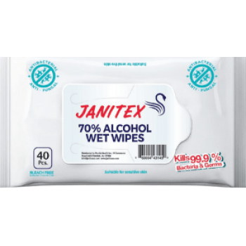 Салфетки влажные дезинфицирующие Janitex 70% спирта 40 шт (860004431459)
