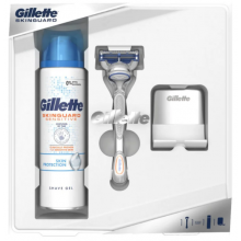Подарунковий набір чоловічий Gillette Skinguard Sensitive (станок  + гель для гоління + підставка) (7702018509164)