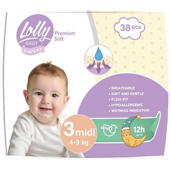 Подгузники детские Lolly Premium Soft 3 (4-9 кг) 38 шт (4820174981150)