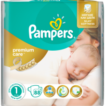 Підгузники Pampers Premium Care New Born Розмір 1 (Для новонароджених) 2-5 кг, 88 підгузників