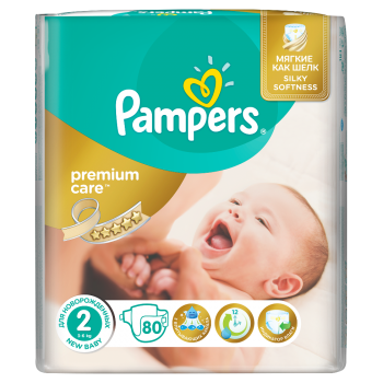 Підгузники Pampers Premium Care New Born Розмір 2 (Для новонароджених) 3-6 кг, 80 підгузників