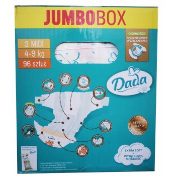 Підгузники дитячі DADA Extra Soft (3) midi 4-9кг Jumbo Box 96 шт (8594159080980)