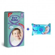 Подгузники детские Evy Baby Maxi (5) от 11-25 кг 48шт+ Влажные салфетки Evy Baby с клапаном 60 шт в подарок (8690556403065)