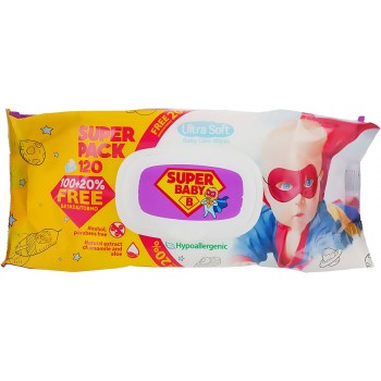 Влажные салфетки детские Super Baby SuperPack Ромашка и алоэ с клапаном 120 шт (4820207590298)