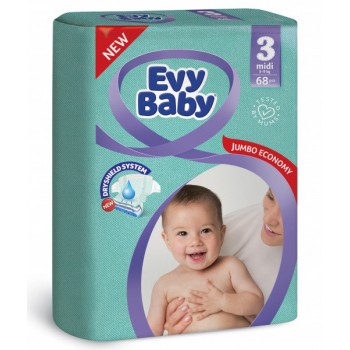 Підгузки дитячі Evy Baby Midi (3) від 5-9 кг 68шт (8690506411985)