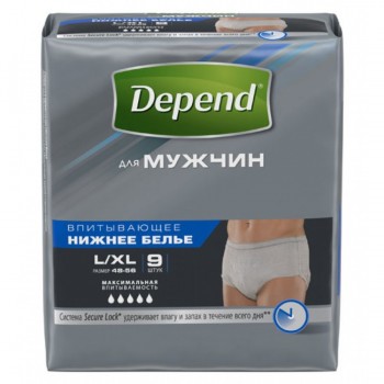 Поглинаюча спідня білизна Depend® (Депенд®) для Чоловіків L/XL 9 шт.