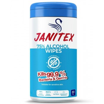 Серветки вологі дезинфікуючі Janitex 75% спирту банка 80 шт (860004431466)
