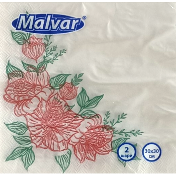 Серветка Malvar Троянди 30х30 см 2-ох шарова 40 шт (4820227530427)