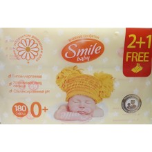 Вологі серветки для дітей Smile Baby 3*60 шт 0+ екстракт ромашки і алое (4823071636598)