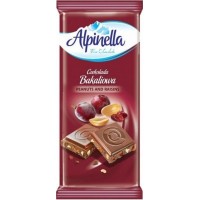 Шоколад молочний Alpinella з Родзинками та Арахісом 90 г (5901806003507)