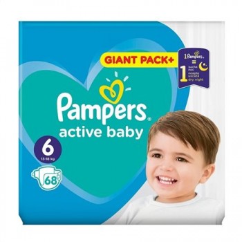 Подгузники Pampers Active Baby-Dry Размер 6 (Extra large) 13-18 кг 68 подгузников (8001090950697)
