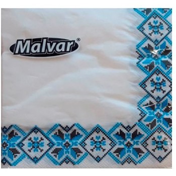 Серветка Malvar вишиванка синя 30*30 см 2-ох шарові 40 шт  (4820227530427)