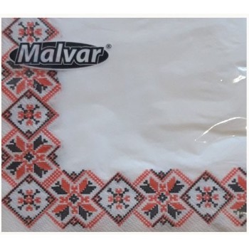 Серветка Malvar вишиванка червона 30*30см 2-ох шарові 40шт (4820227530427)