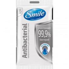 Влажные салфетки Smile Antibacterial со спиртом 15 шт