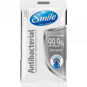 Влажные салфетки Smile Antibacterial со спиртом 15 шт