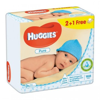Вологі серветки для дітей Huggies Pure 56*(2+1) шт. (5029053550091)