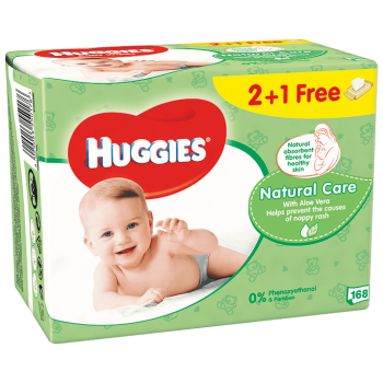 Влажные салфетки для детей Huggies Natural Care 168 шт (56 х 3 шт) 5029053550176