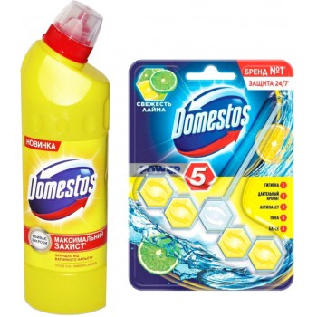 Средство для унитаза Domestos 1л лимон +Блок для очистки унитаза 55 г 8714100831649)