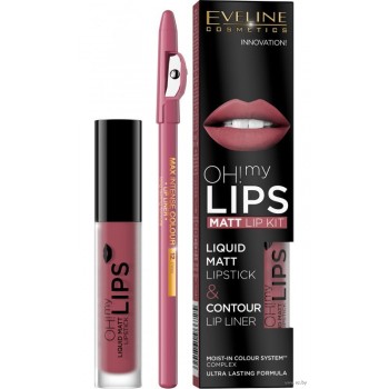 Набір Eveline губна помада №4 OH MY LIPS + карандаш для губ Max Intense Color №12 Pink (5901761966701)