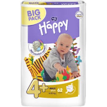 Підгузники дитячі Happy Maxi Plus (4+) від 9-20 кг 62шт. (5900516601140)
