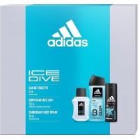 Подарунковий набір чоловічий Adidas Ice Dive (Туалетна вода 50 мл + Гель для душу 250 мл+ Дезодорант 150 мл) (3616304162213)