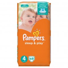 Подгузники Pampers Sleep & Play Размер 4 (Maxi) 8-14 кг, 68 подгузников