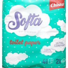 Туалетная бумага двухшаровая Chisto Softa бело-голубой 4 рулона (4823098408369)