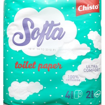 Туалетная бумага двухшаровая Chisto Softa бело-голубой 4 рулона (4823098408369)